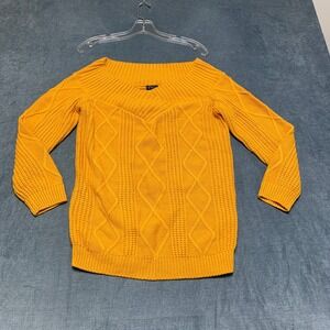 Venus Sweater Women Large Yellow Cold Shoulder Cable Knit Ribbed Hem Winter Warm